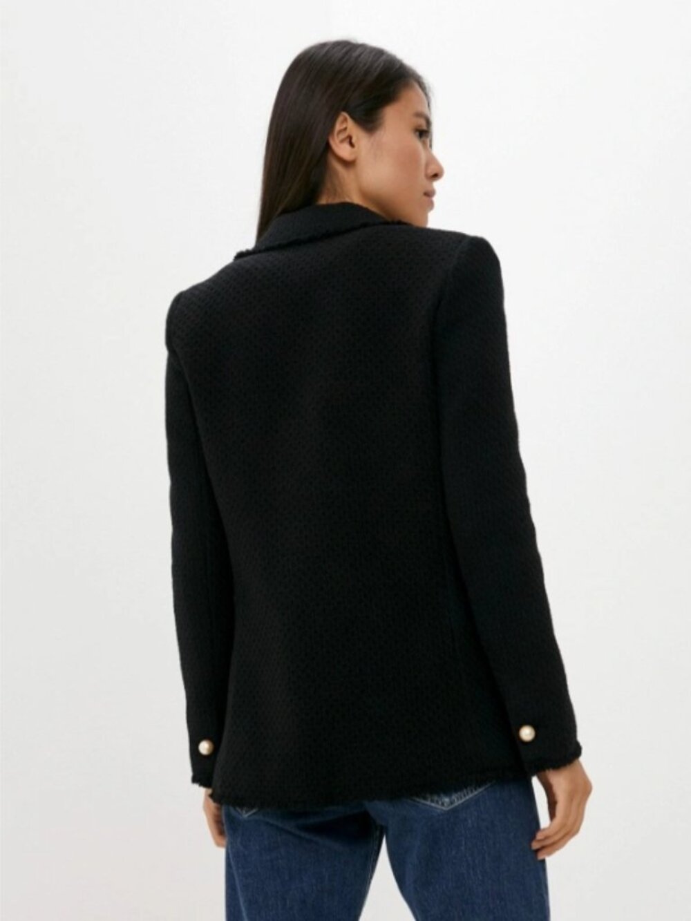 Mango Women's Black Quintin Tweed Blazer Jacket Size Small 36880 - Picture 3 of 15